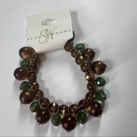 Studio Works Emerald Green Brown Boho Beaded Bracelet NWT - Picture 5 of 8